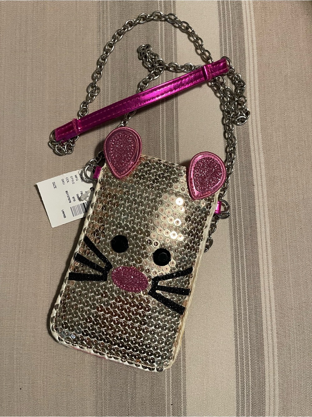 Justice Sequin Mouse Crossbody Bag - Silver with Pink Accents